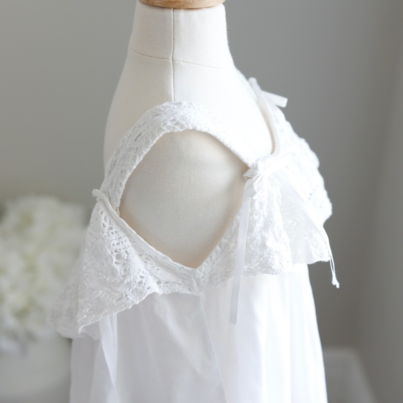 Strasburg Bella Luna White Cotton LINED Slip Dress with Crocheted Lace Like New - Picture 3 of 6